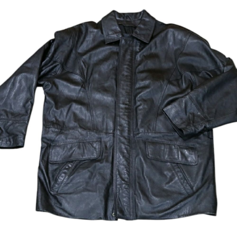 Wilsons Leather Vintage 90s Black Trench Jacket Biker Goth Grunge Size L
